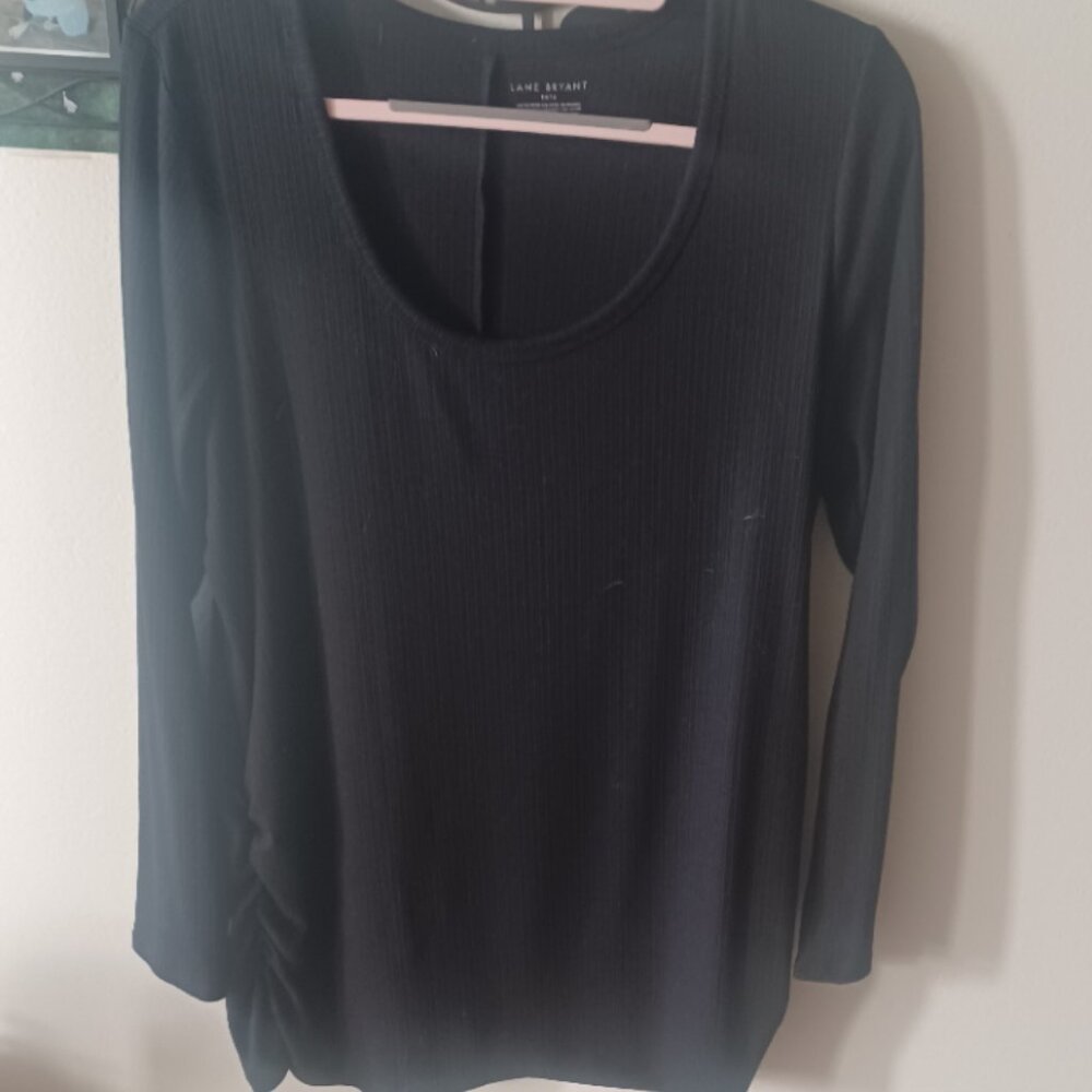PLUS Lane Bryant Black Ribbed Scoop neck Long Sleeve Stretch Top 14/16